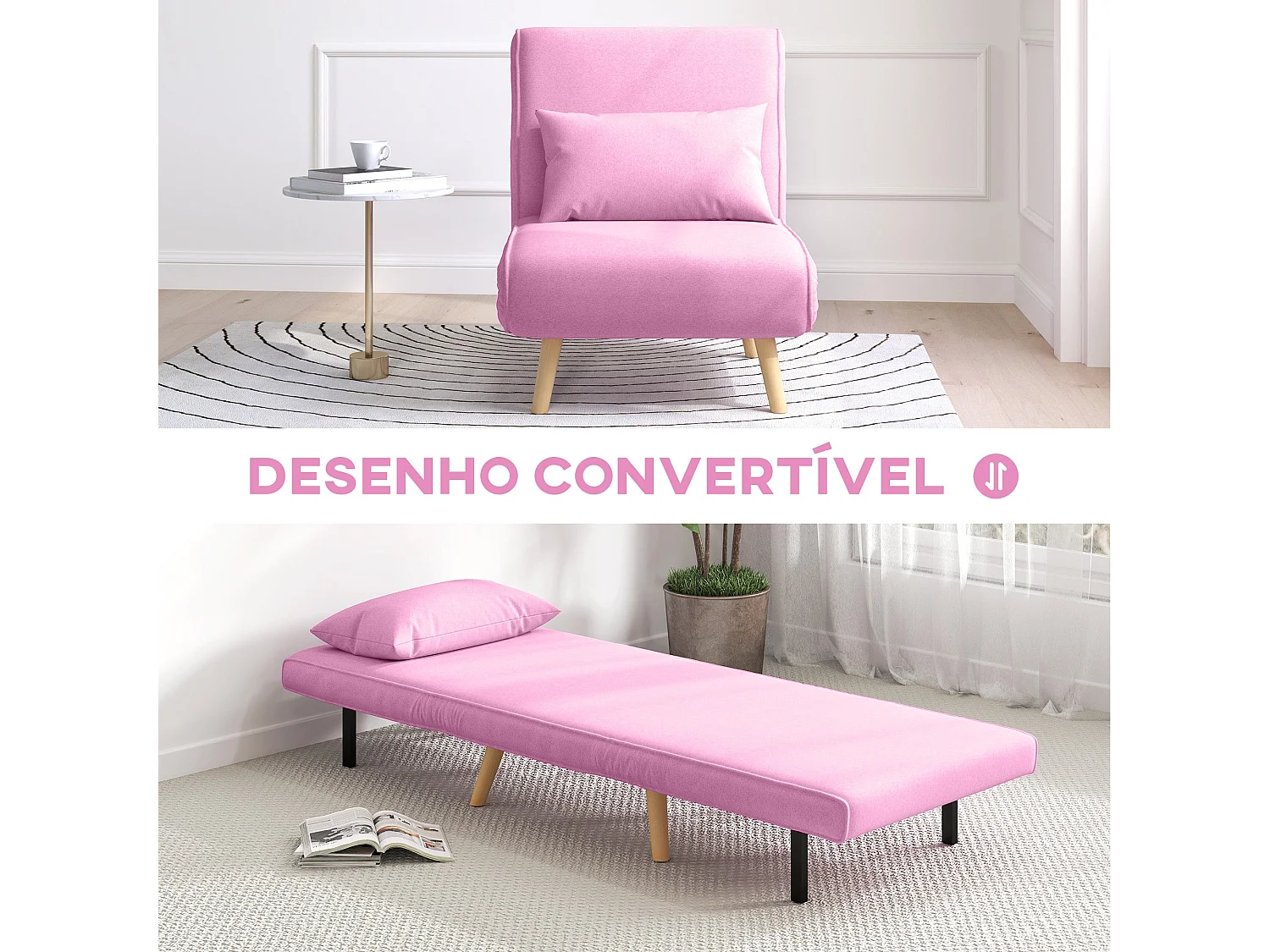 Sofá cama Brave Homcom respaldo ajustable 5 posiciones rosa 85x72x75 cm