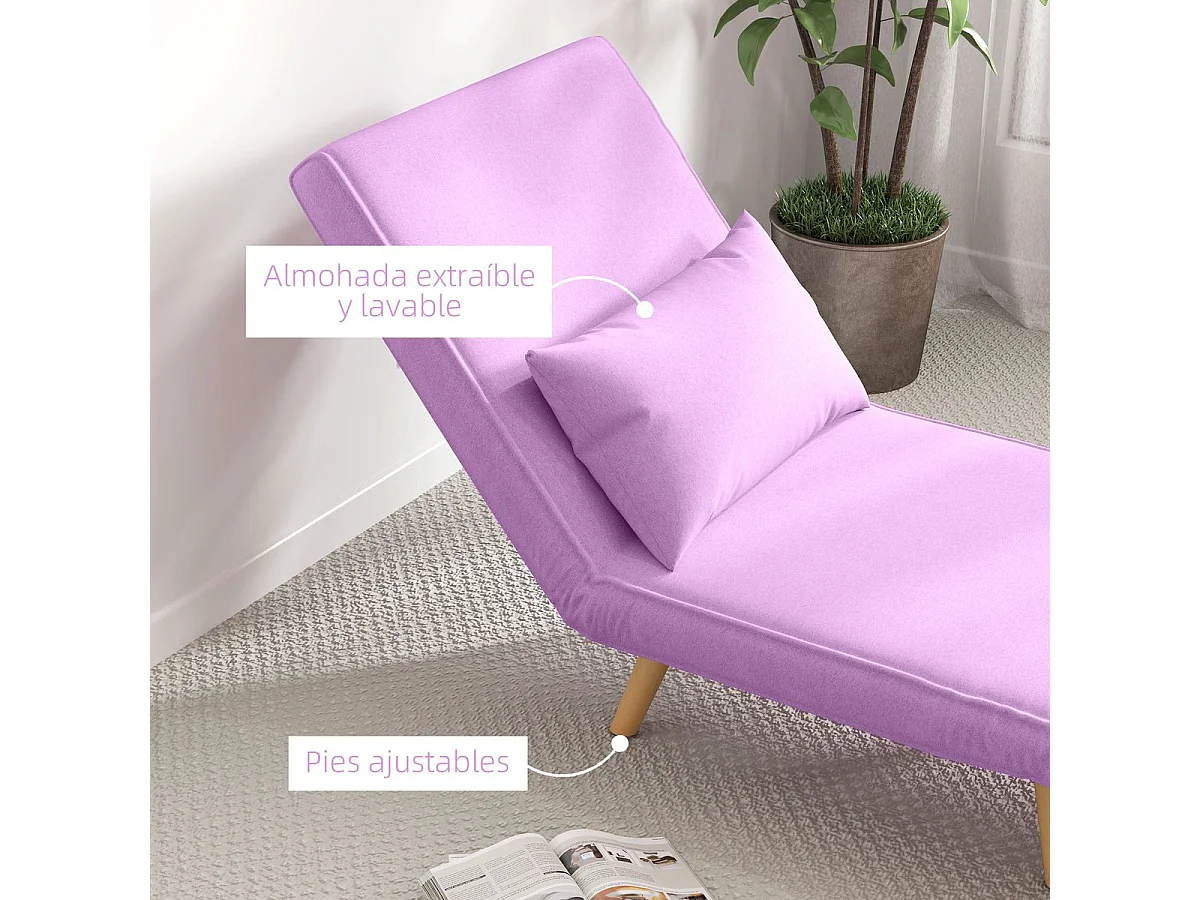 Sofá cama Brave Homcom respaldo ajustable 5 posiciones rosa 85x72x75 cm