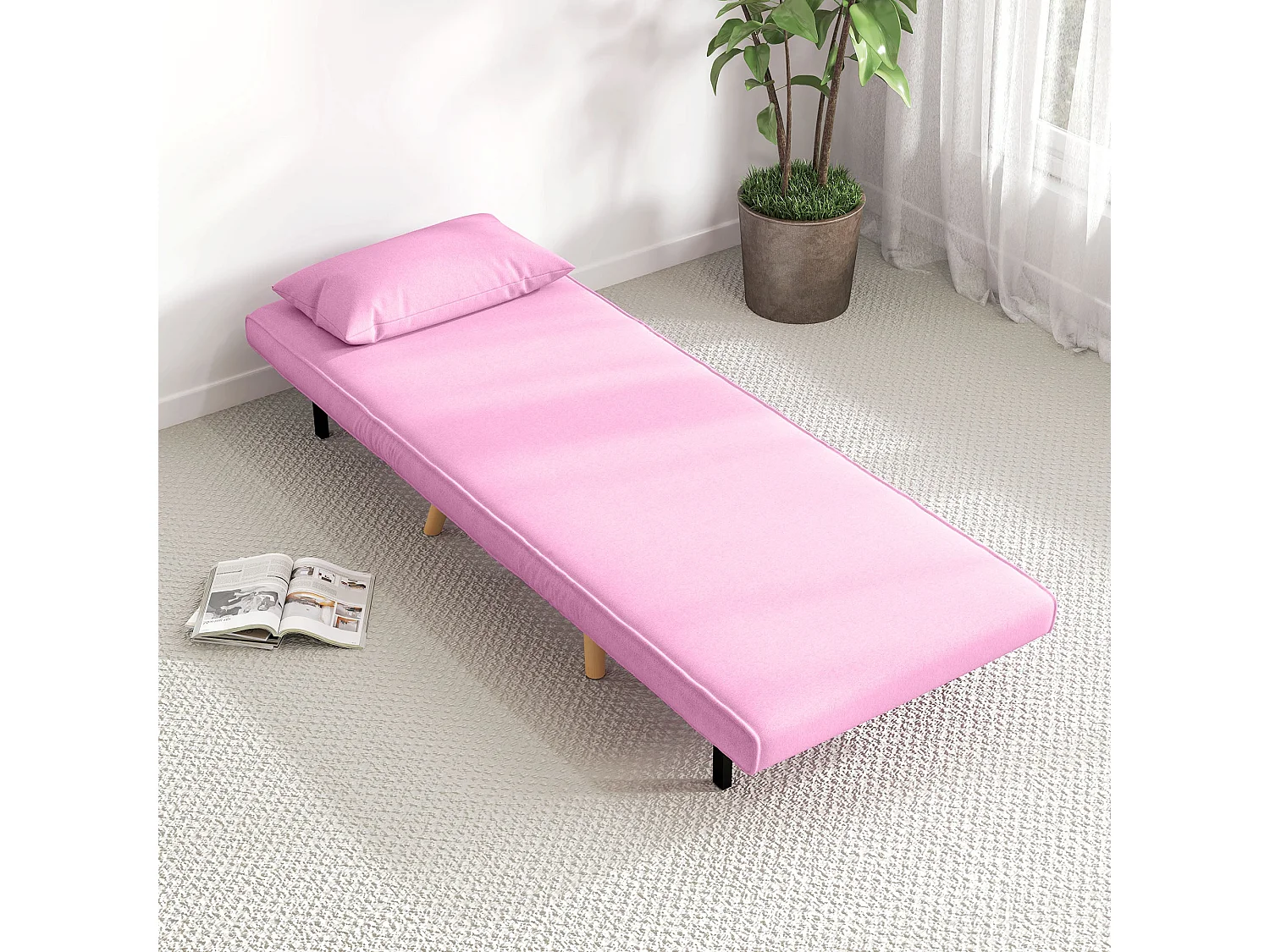 Sofá cama Brave Homcom respaldo ajustable 5 posiciones rosa 85x72x75 cm