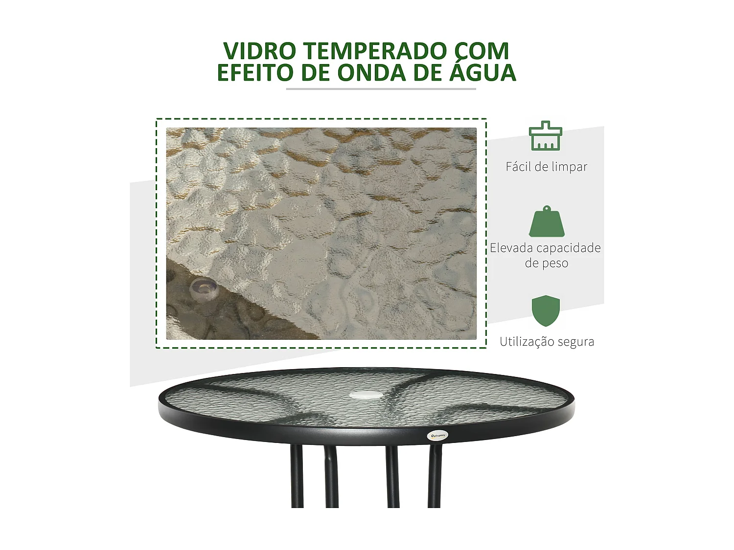 Mesa de jardín Stoke Outsunny redonda con agujero para sombrilla negro Ø80x72 cm