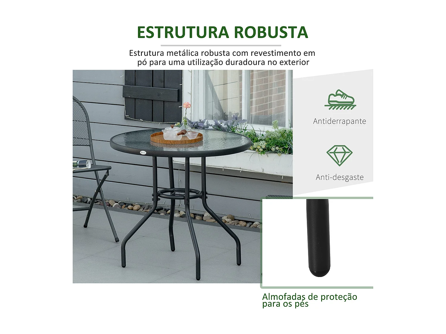Mesa de jardín Stoke Outsunny redonda con agujero para sombrilla negro Ø80x72 cm