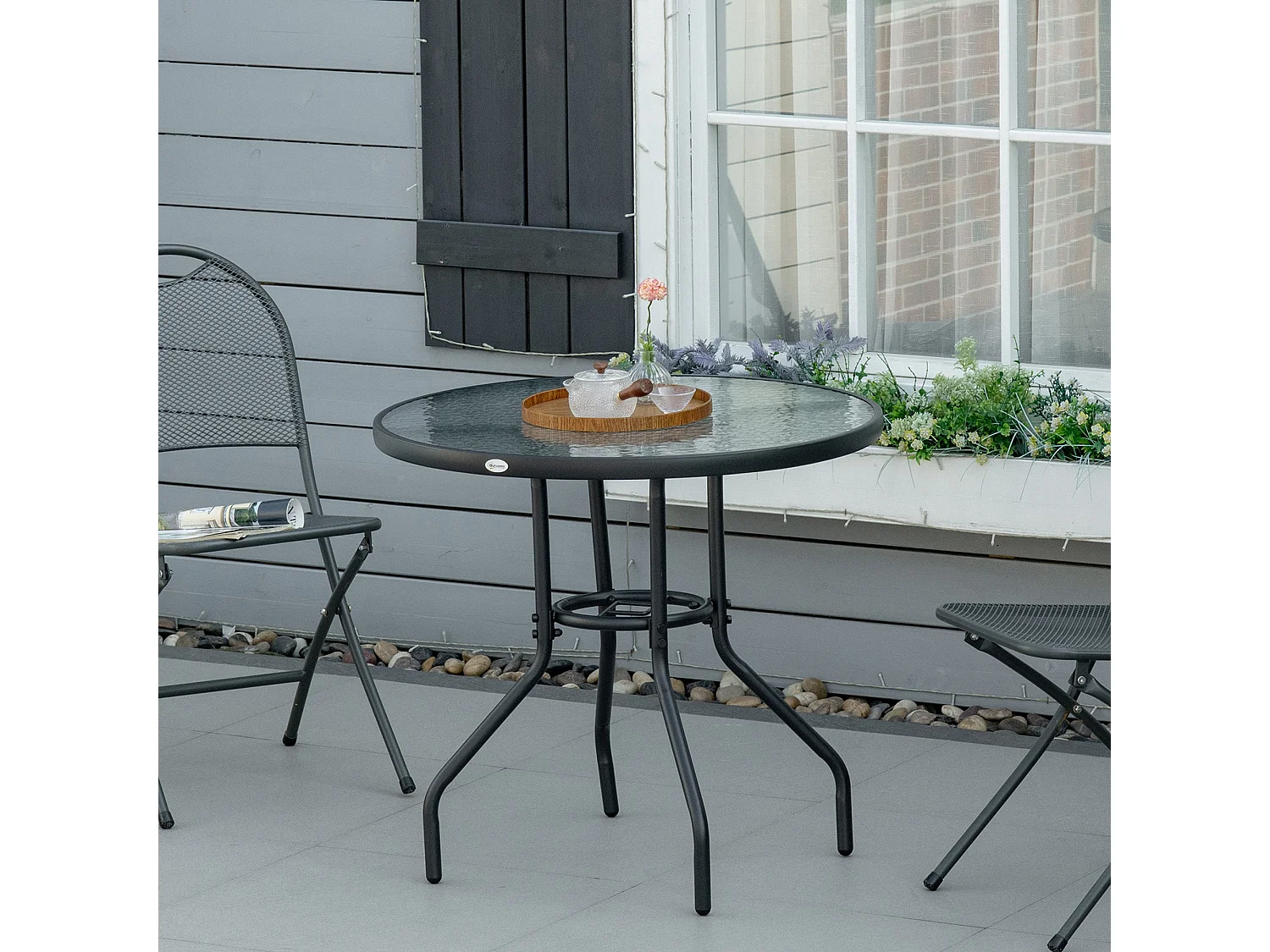 Mesa de jardín Stoke Outsunny redonda con agujero para sombrilla negro Ø80x72 cm