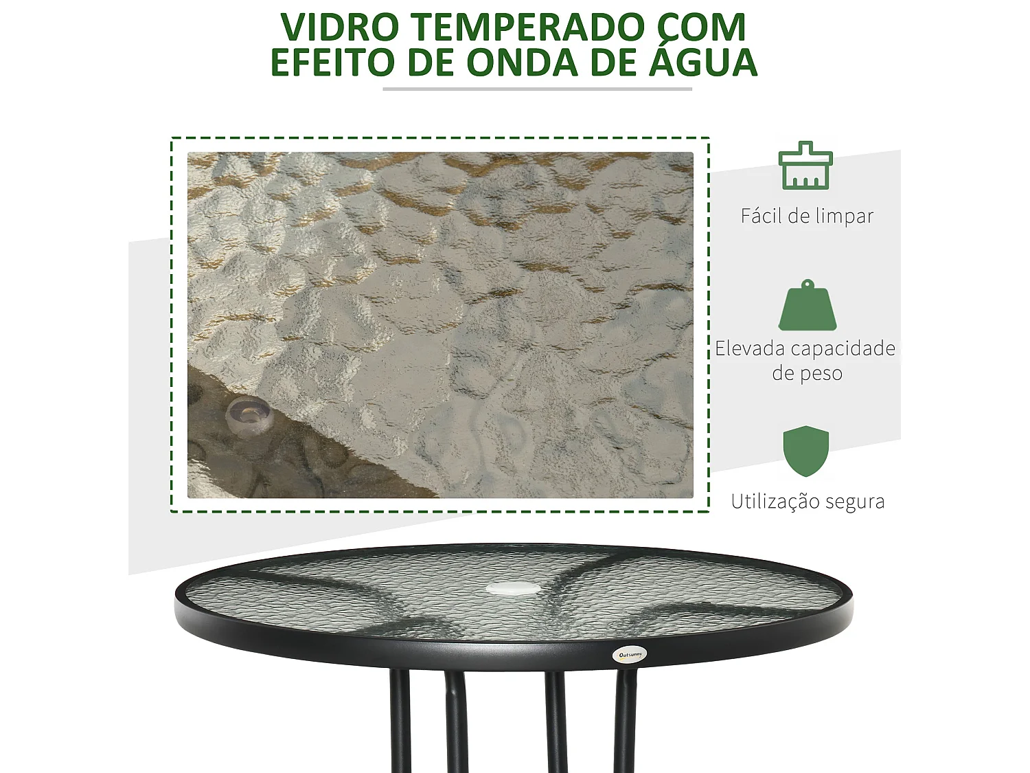 Mesa de jardín Stoke Outsunny redonda con agujero para sombrilla negro Ø80x72 cm
