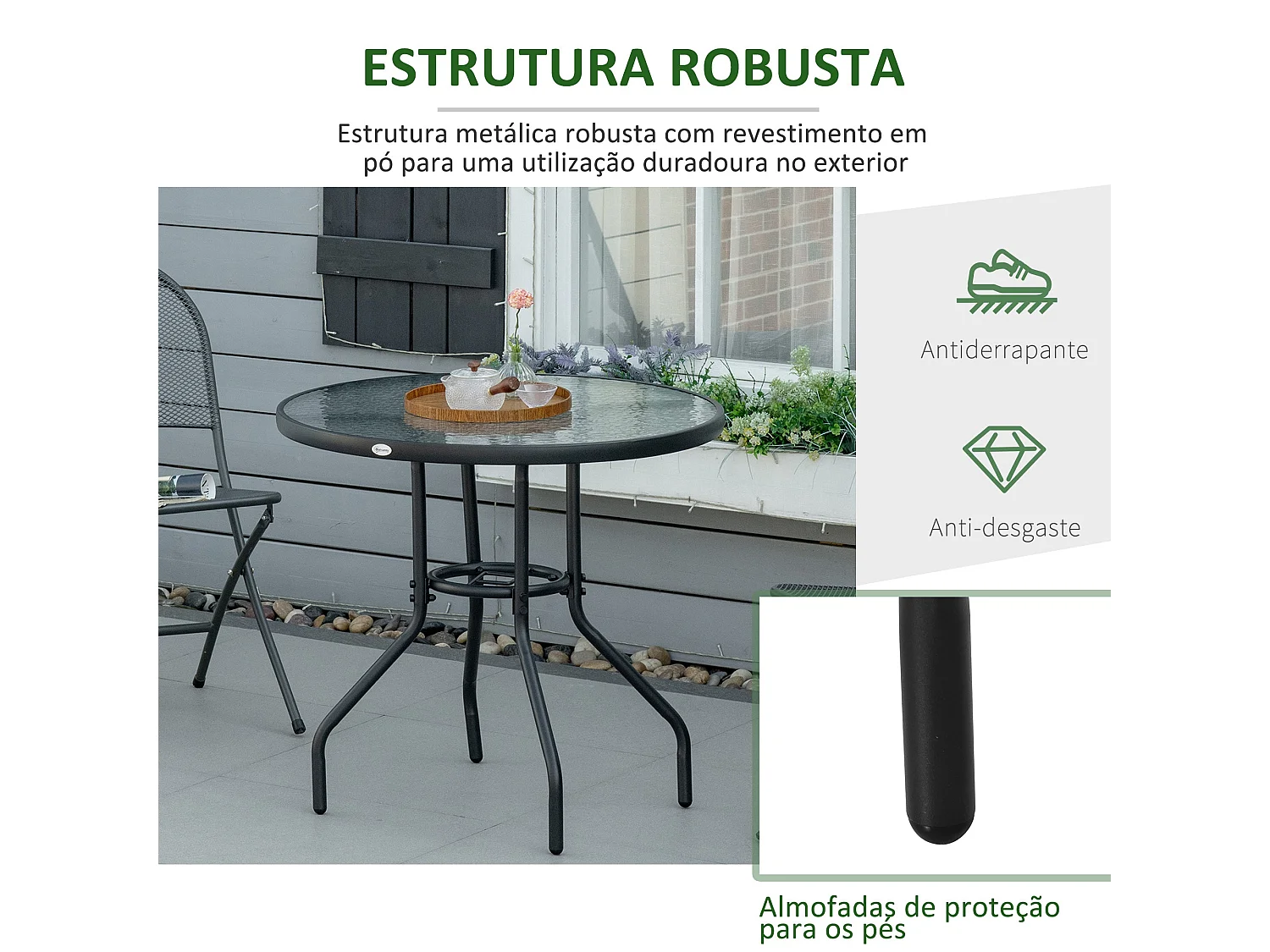 Mesa de jardín Stoke Outsunny redonda con agujero para sombrilla negro Ø80x72 cm