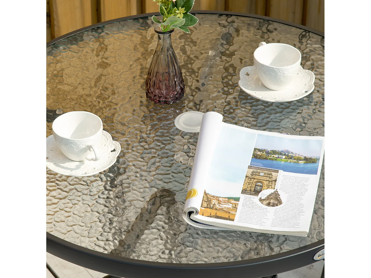 Mesa de jardín Stoke Outsunny redonda con agujero para sombrilla negro Ø80x72 cm