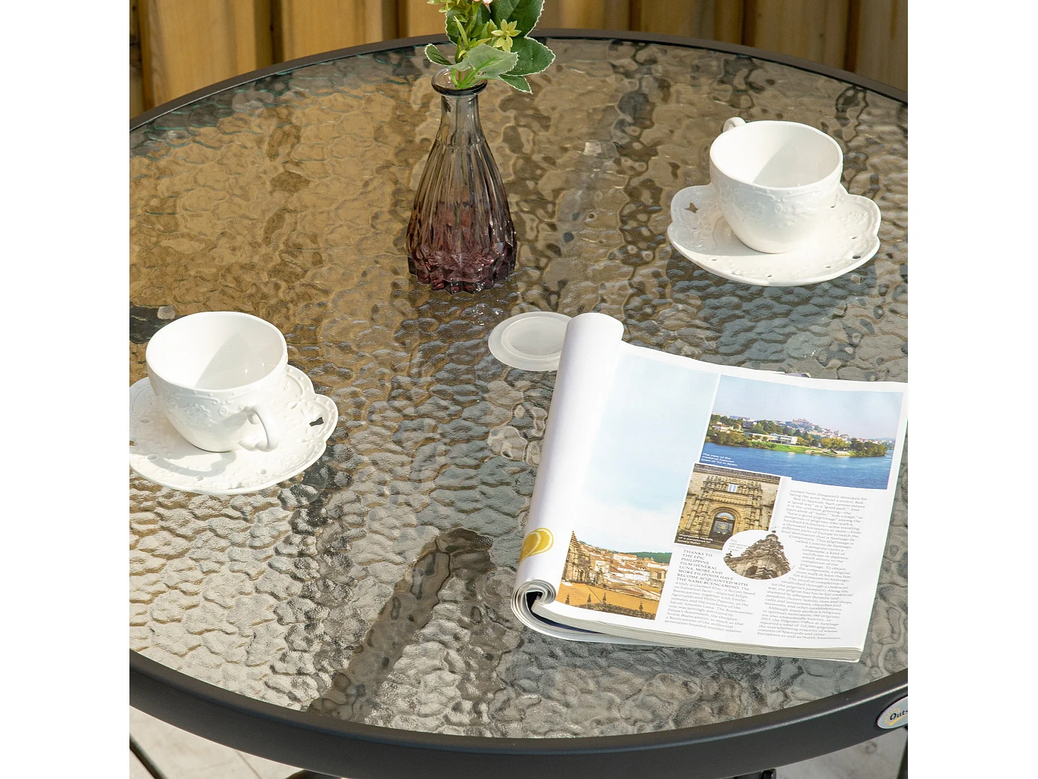 Mesa de jardín Stoke Outsunny redonda con agujero para sombrilla negro Ø80x72 cm