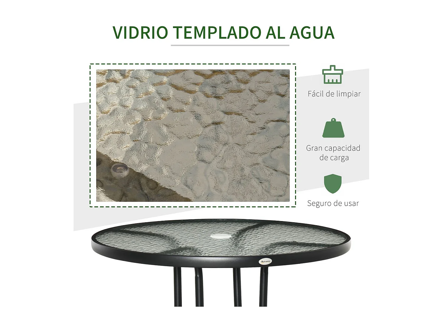 Mesa de jardín Stoke Outsunny redonda con agujero para sombrilla negro Ø80x72 cm