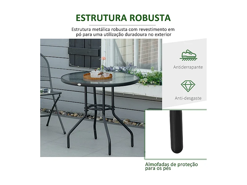 Mesa de jardín Stoke Outsunny redonda con agujero para sombrilla negro Ø80x72 cm