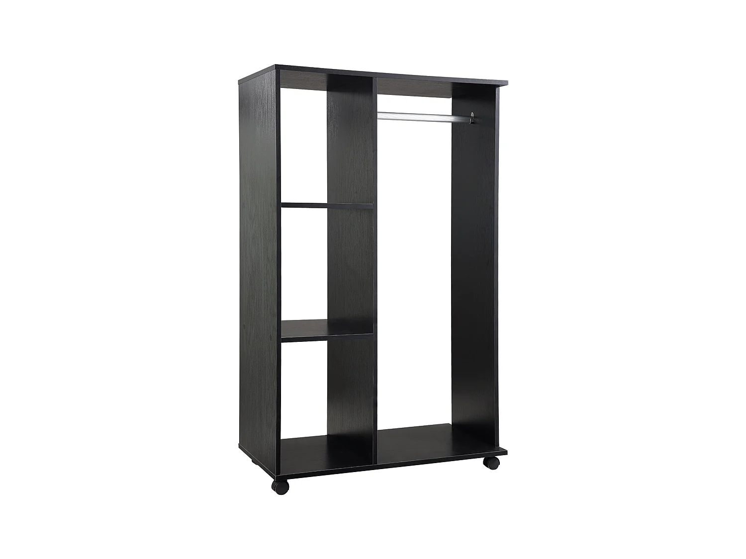 Armario abierto Zayn Homcom 1 barra + 3 estantes + ruedas negro 128x80x40 cm