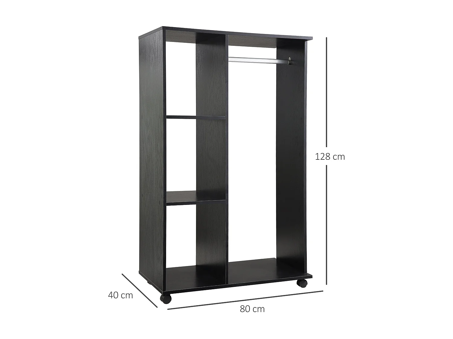 Roupeiro Aberto Oslo com Prateleiras e Barra para Pendurar - 80x40x128 cm - Preto Moderno