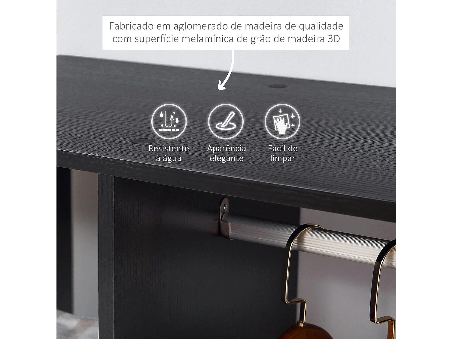 Armario abierto Zayn Homcom 1 barra + 3 estantes + ruedas negro 128x80x40 cm