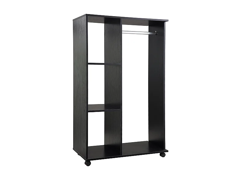 Armario abierto Zayn Homcom 1 barra + 3 estantes + ruedas negro 128x80x40 cm