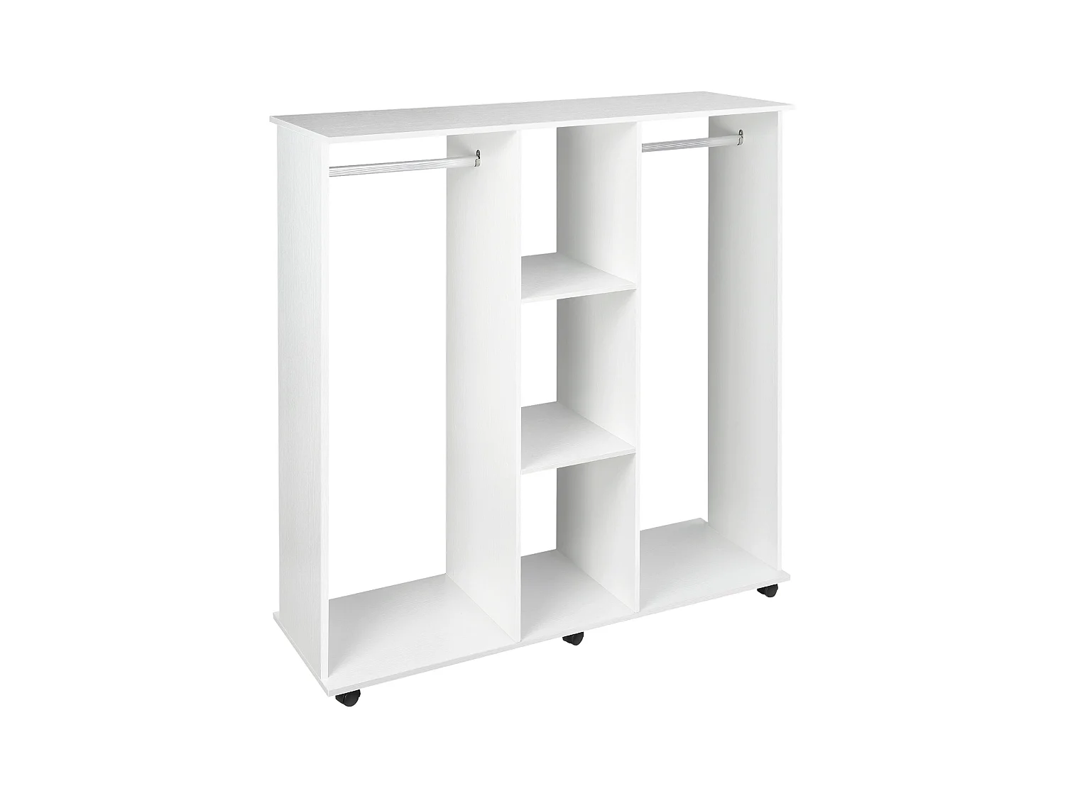 Armario abierto Nova Homcom 3 estantes + 2 barras + ruedas blanco 128x120x40cm
