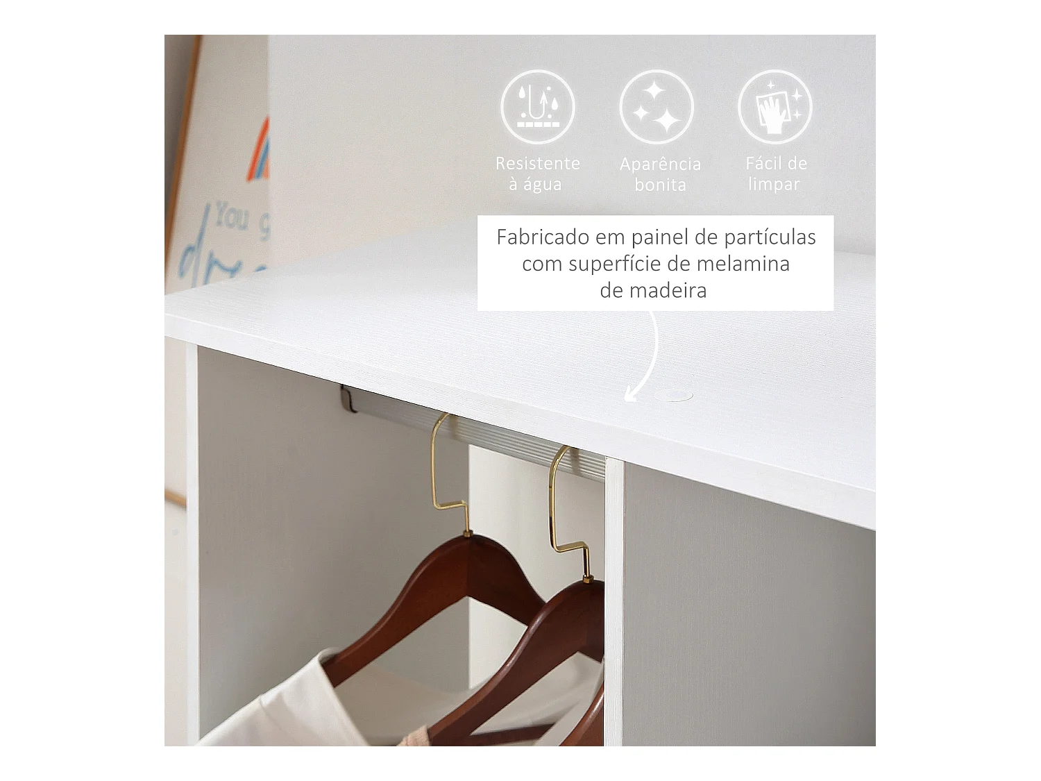 Armario abierto Nova Homcom 3 estantes + 2 barras + ruedas blanco 128x120x40cm