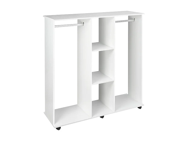 Armario abierto Nova Homcom 3 estantes + 2 barras + ruedas blanco 128x120x40cm