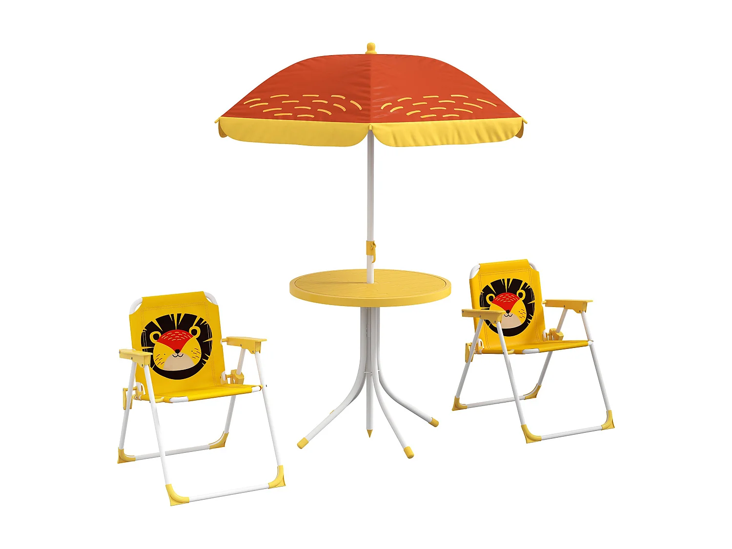 Conjunto de sombrilla + 2 sillas infantiles Lion Outsunny amarillo