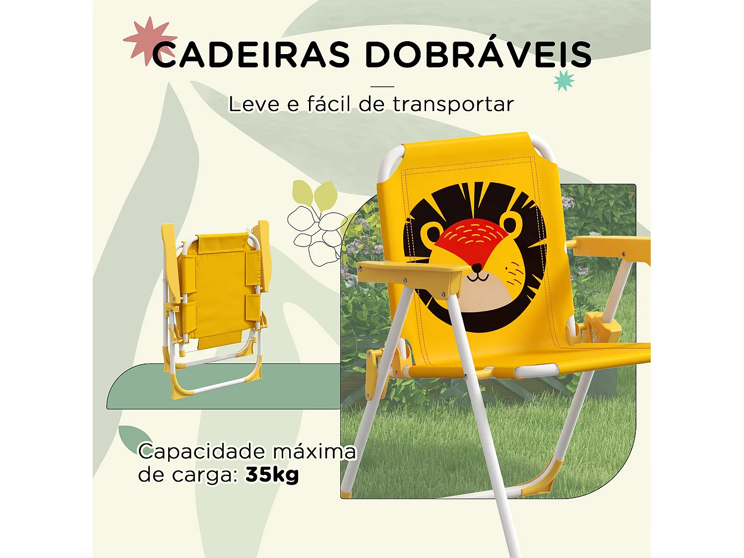 Conjunto de sombrilla + 2 sillas infantiles Lion Outsunny amarillo