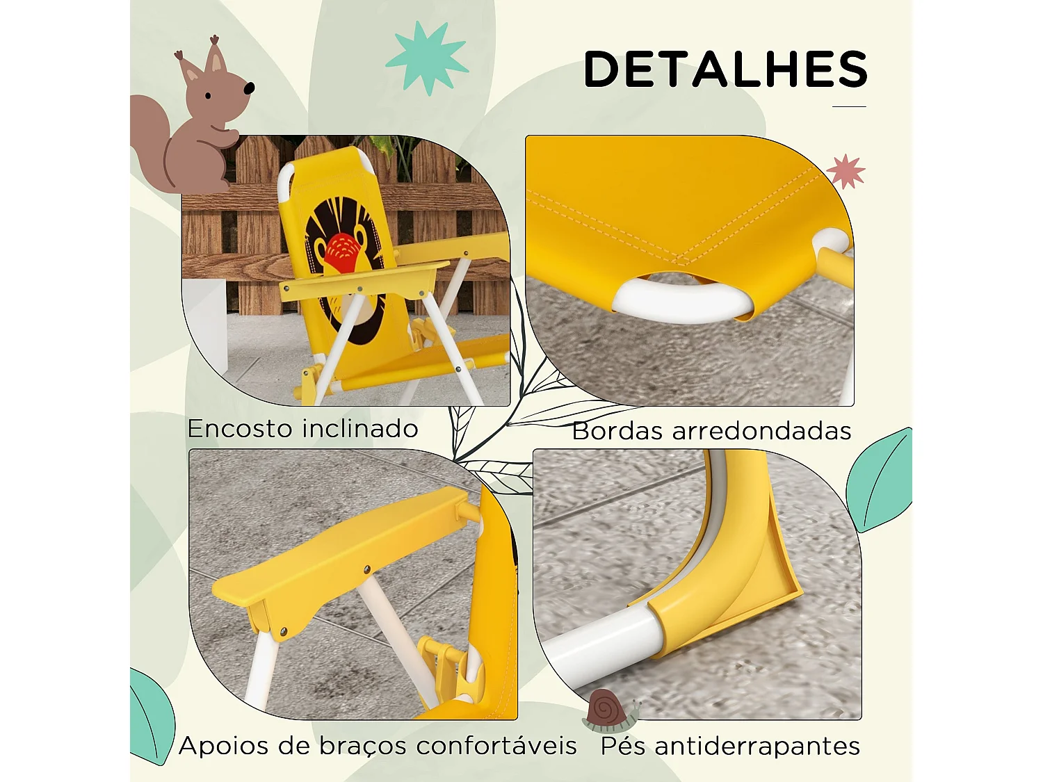 Conjunto de sombrilla + 2 sillas infantiles Lion Outsunny amarillo