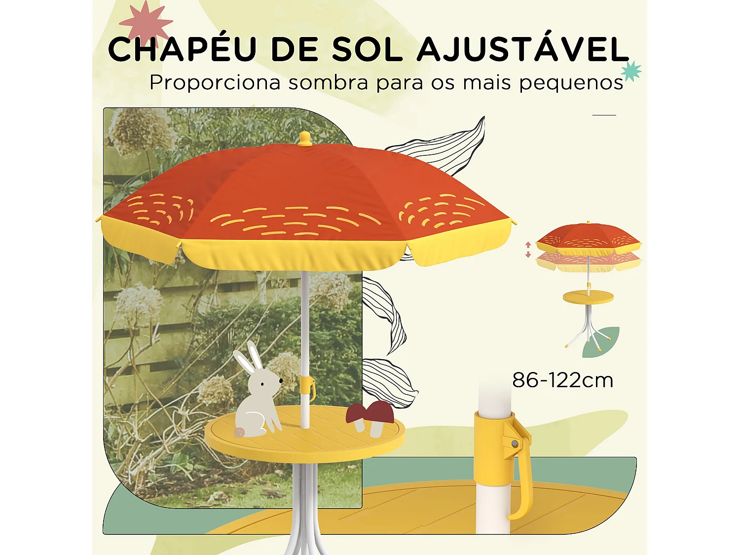 Conjunto de sombrilla + 2 sillas infantiles Lion Outsunny amarillo