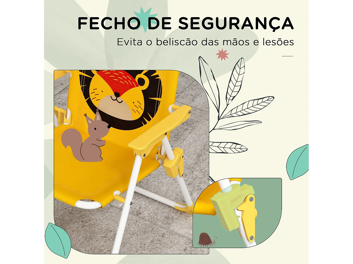 Conjunto de sombrilla + 2 sillas infantiles Lion Outsunny amarillo