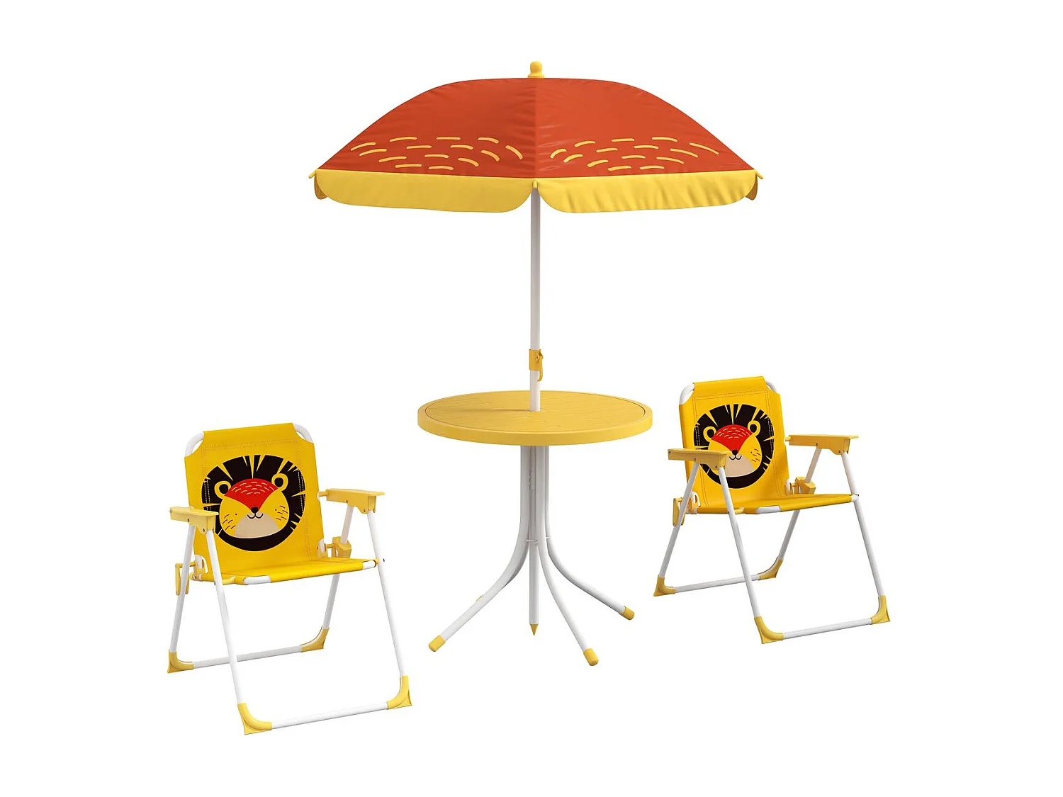 Conjunto de sombrilla + 2 sillas infantiles Lion Outsunny amarillo