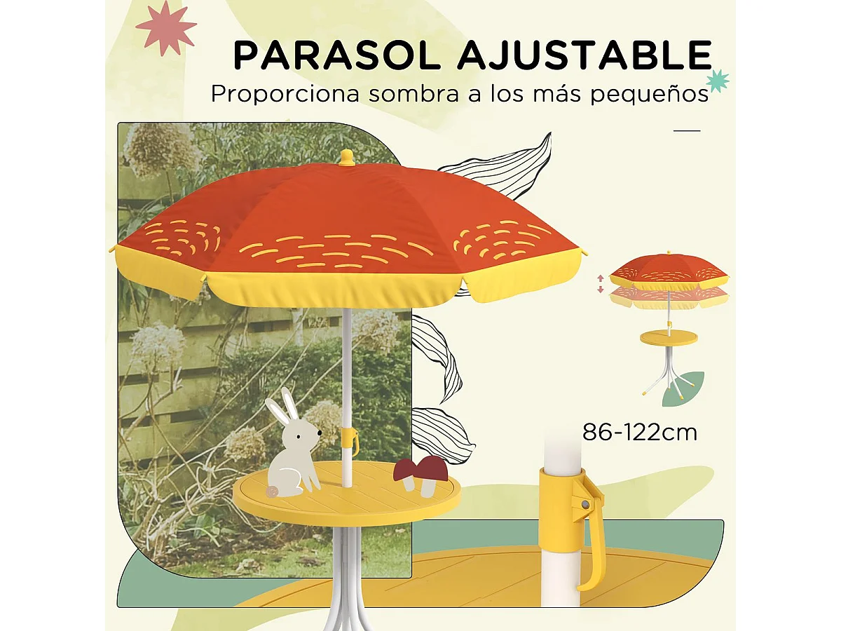 Conjunto de sombrilla + 2 sillas infantiles Lion Outsunny amarillo