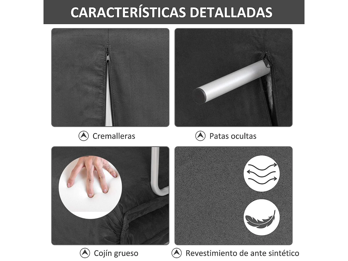 Sofá cama Lino Homcom 2 plazas respaldo ajustable gris 78x111x80 cm