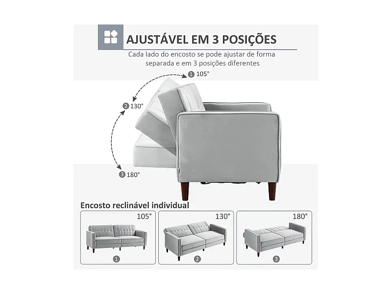 Sofá cama Paulo Homcom 3 plazas respaldo reclinable gris 78,5x189x80,5 cm
