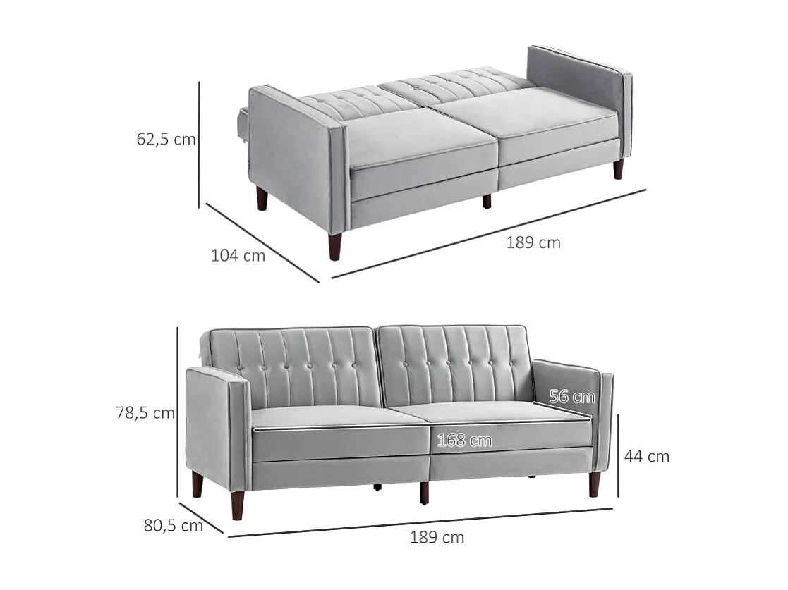 Sofá de 2 Lugares Versátil: Converte em Cama com Estofado Aveludado e Encosto Ajustável