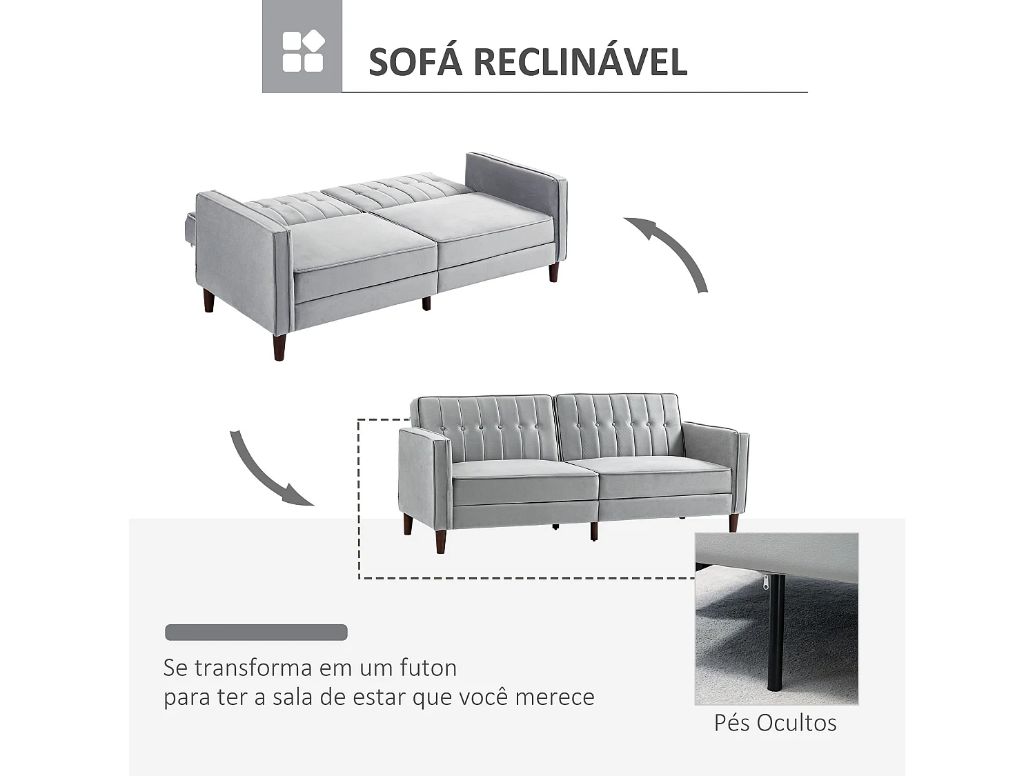 Sofá de 2 Lugares Versátil: Converte em Cama com Estofado Aveludado e Encosto Ajustável