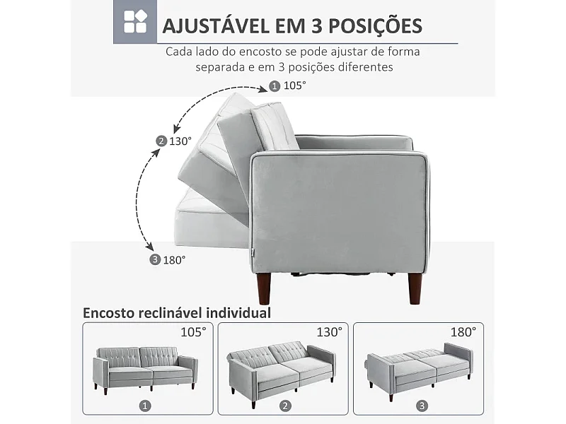 Sofá de 2 Lugares Versátil: Converte em Cama com Estofado Aveludado e Encosto Ajustável