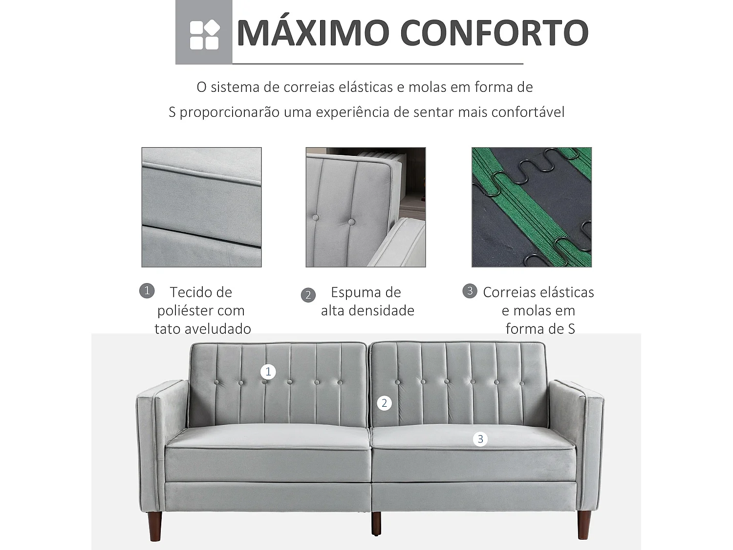 Sofá de 2 Lugares Versátil: Converte em Cama com Estofado Aveludado e Encosto Ajustável