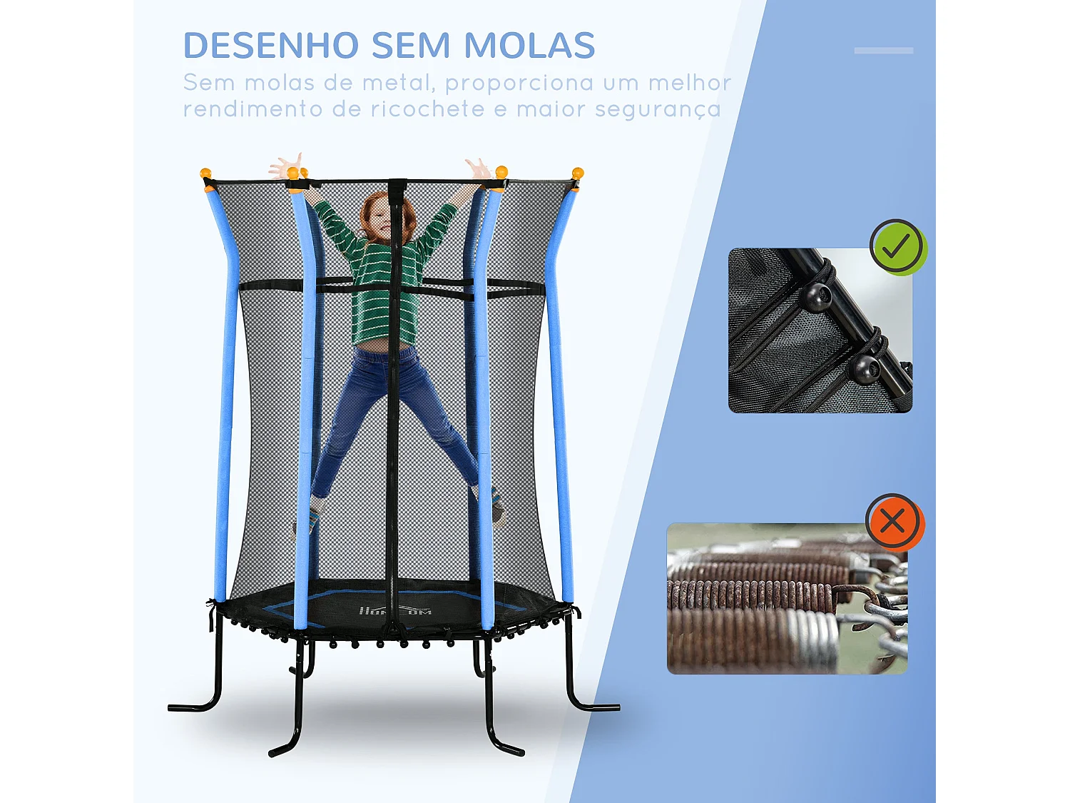 Cama elástica Garden Homcom red de seguridad + postes acolchados azul Ø163,5x190 cm