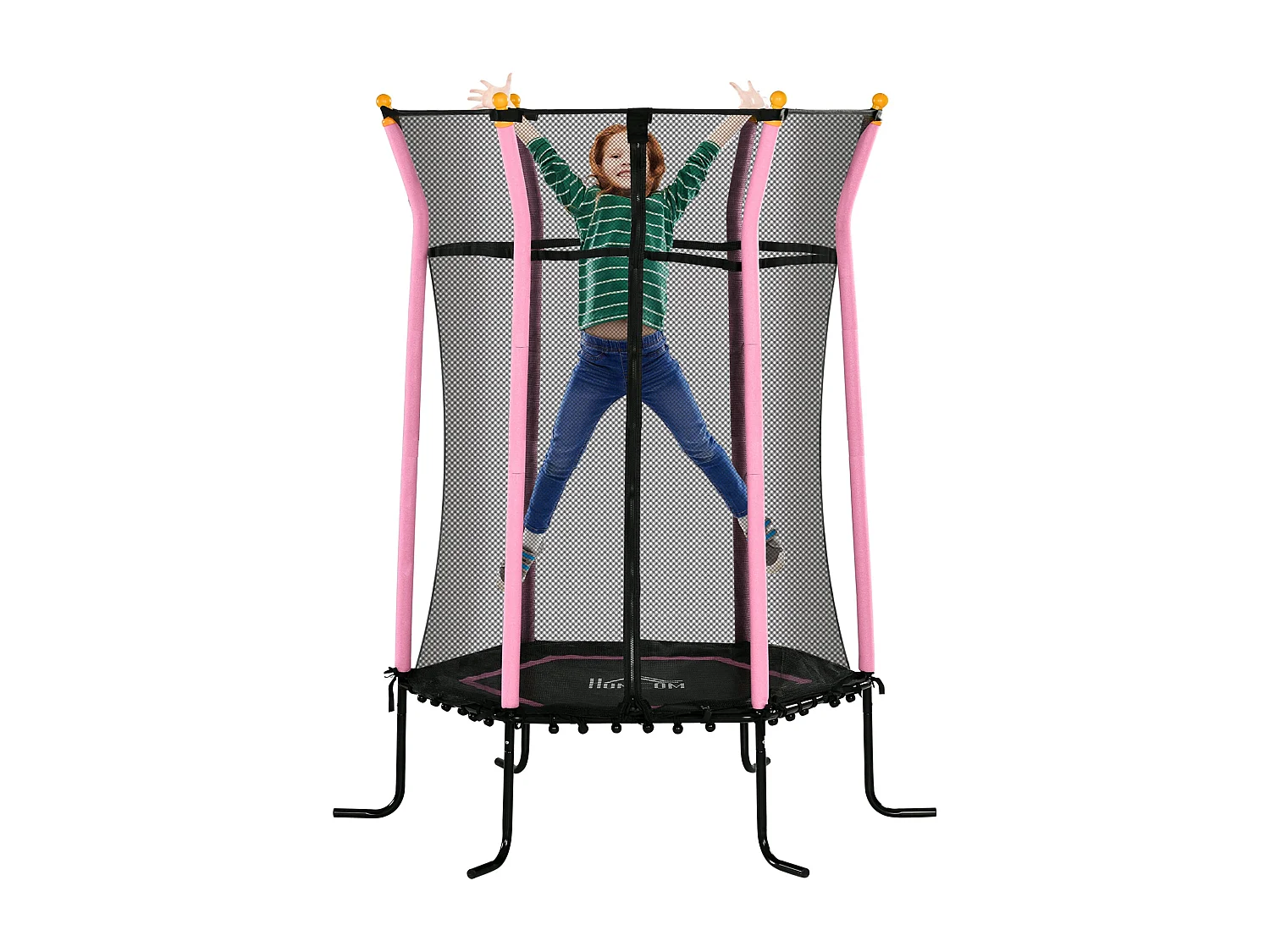 Trampolim Infantil Seguro com Rede de Proteção e Estrutura de Aço para Uso Interno e Externo - Carga Máxima de 50kg, Rosa, Ø163,5x190 cm