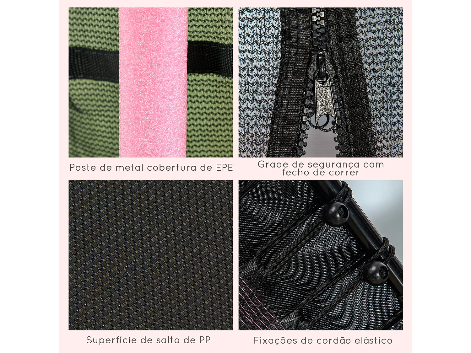 Trampolim Infantil Seguro com Rede de Proteção e Estrutura de Aço para Uso Interno e Externo - Carga Máxima de 50kg, Rosa, Ø163,5x190 cm