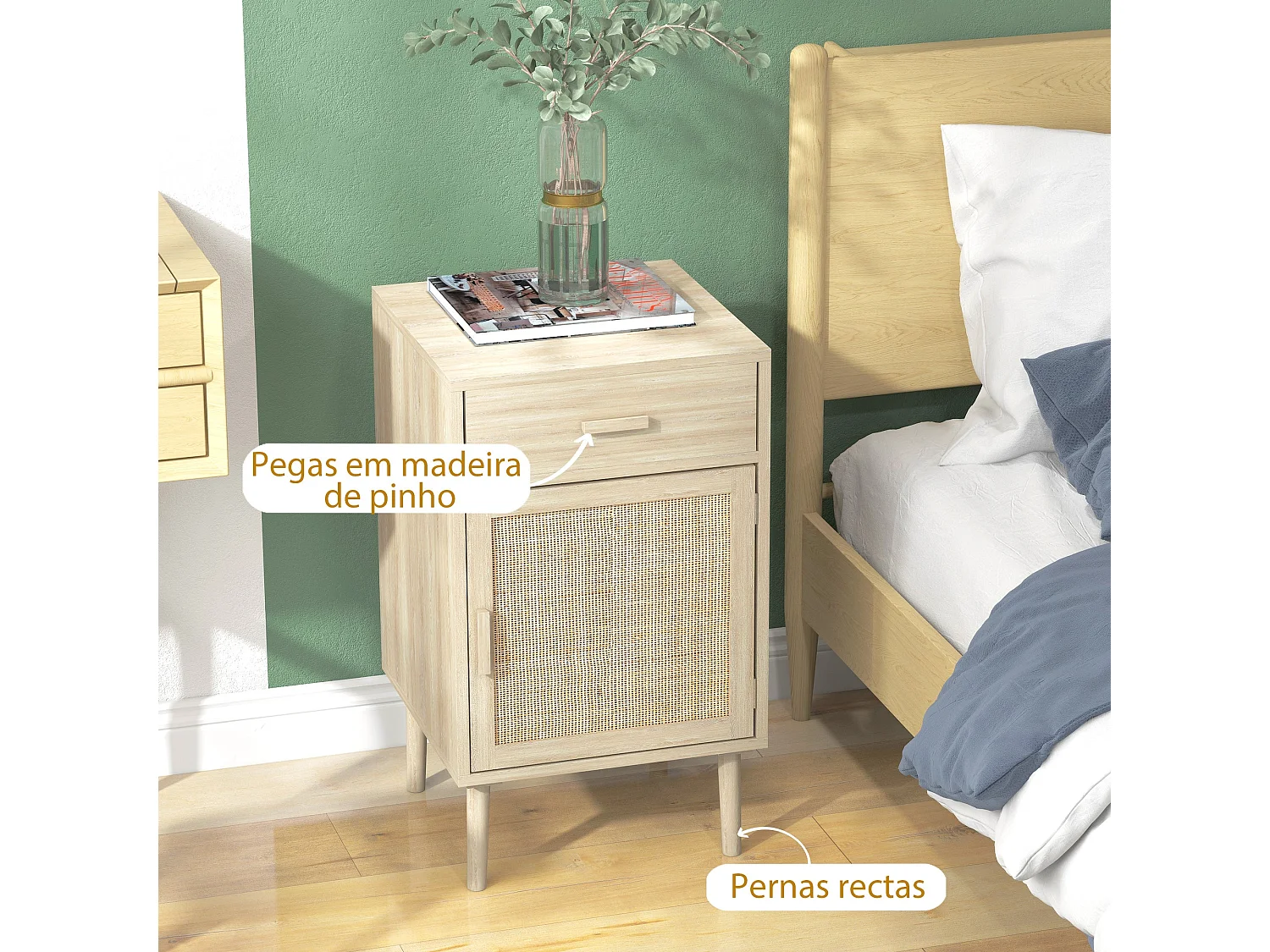 Conjunto Elegante de 2 Mesas de Cabeceira com Gaveta e Prateleira Ajustável para Quarto e Sala