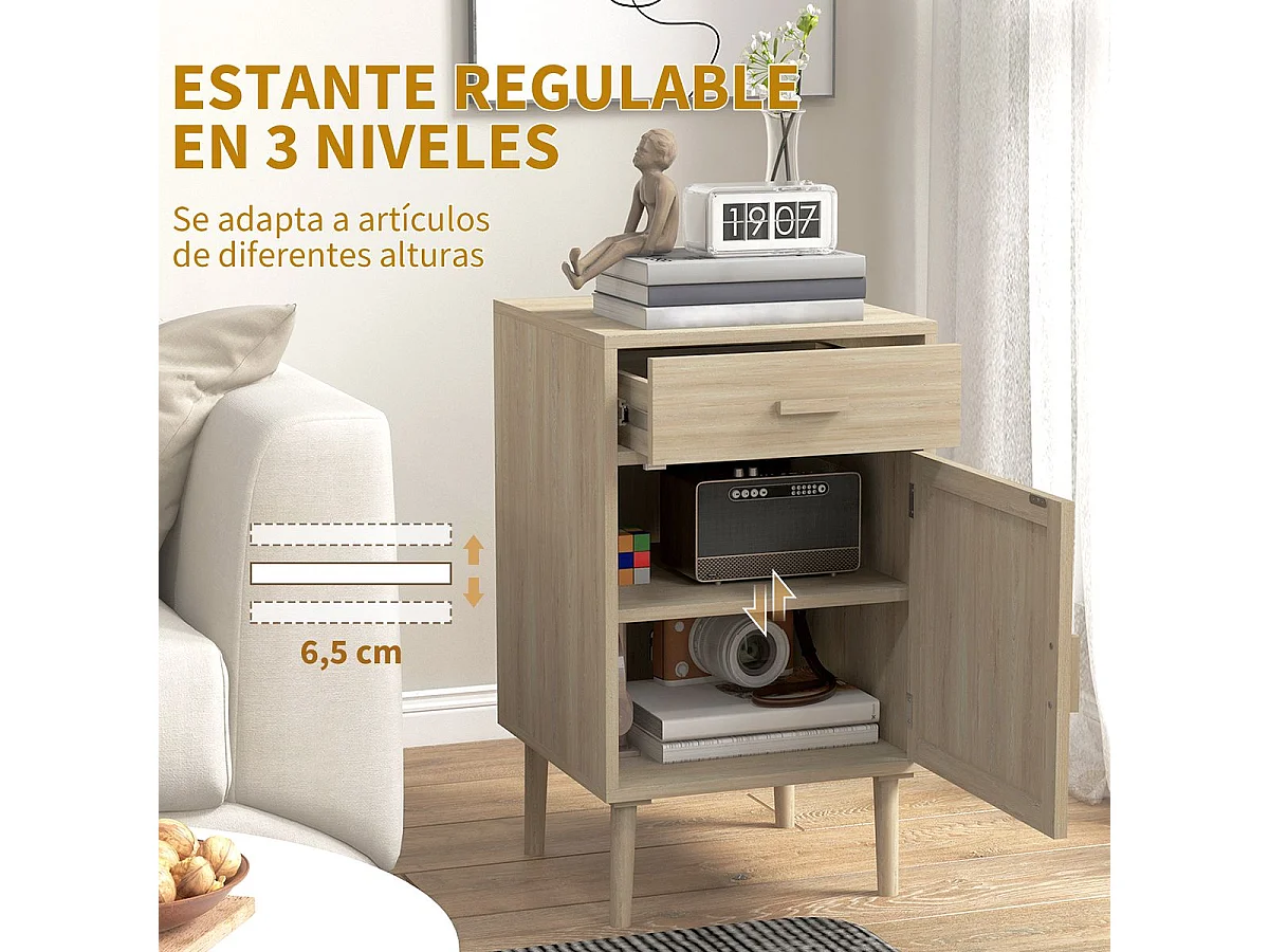 Conjunto Elegante de 2 Mesas de Cabeceira com Gaveta e Prateleira Ajustável para Quarto e Sala