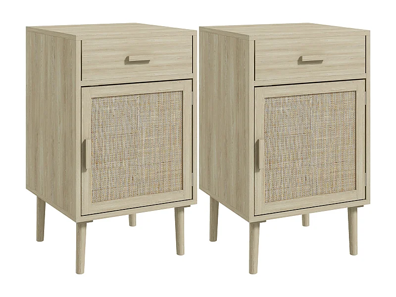 Pack de 2 mesitas de noche Pacific Homcom con cajón + armario roble 68,5x40x40 cm