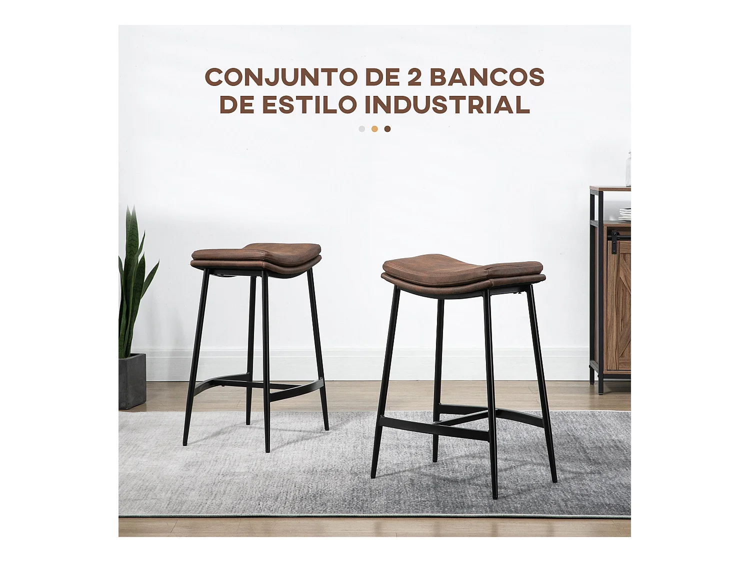 Pack de 2 taburetes Milo Homcom asiento curvo + patas de acero marrón 68,5x48,5x38,5 cm