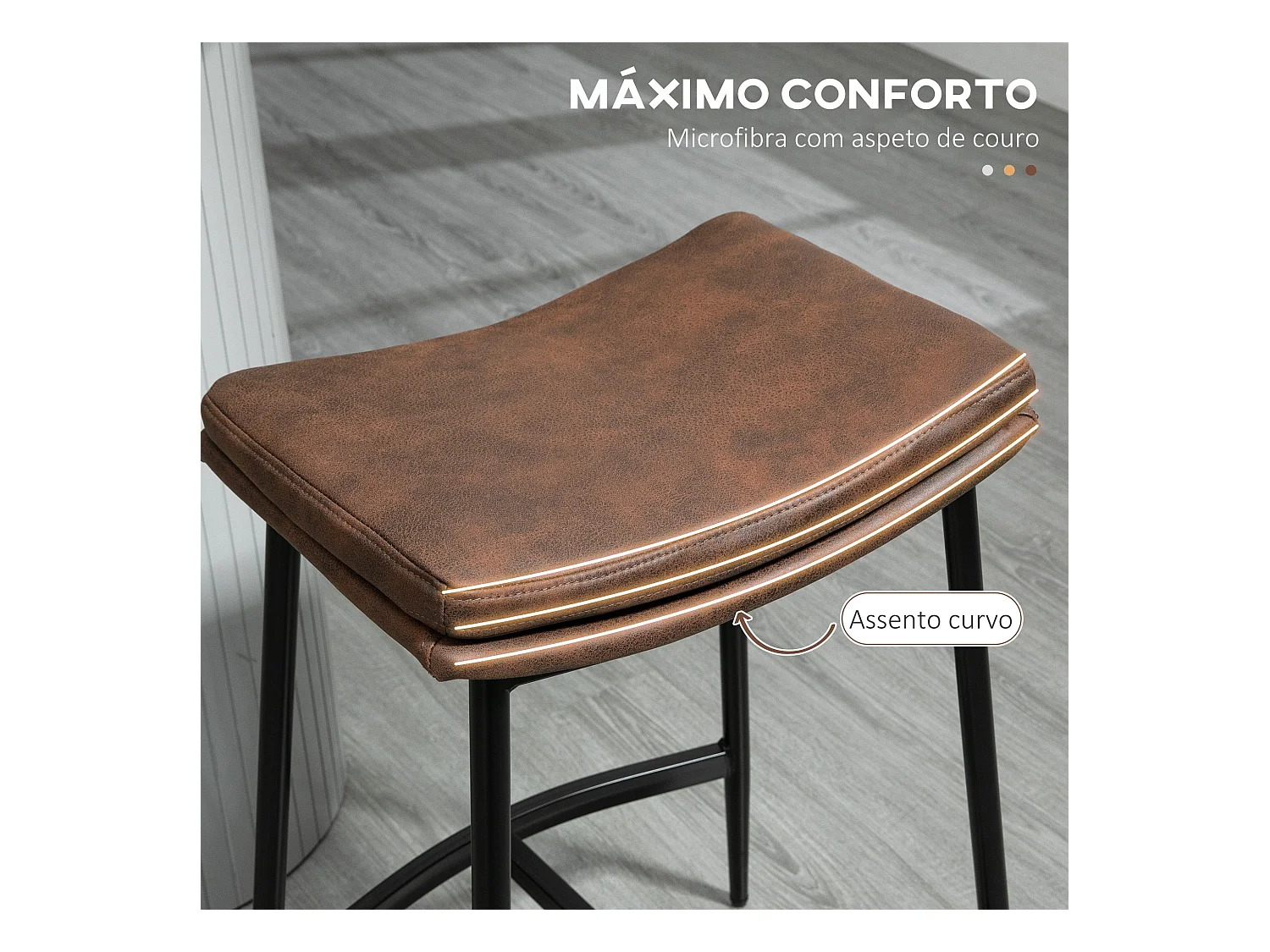 Pack de 2 taburetes Milo Homcom asiento curvo + patas de acero marrón 68,5x48,5x38,5 cm
