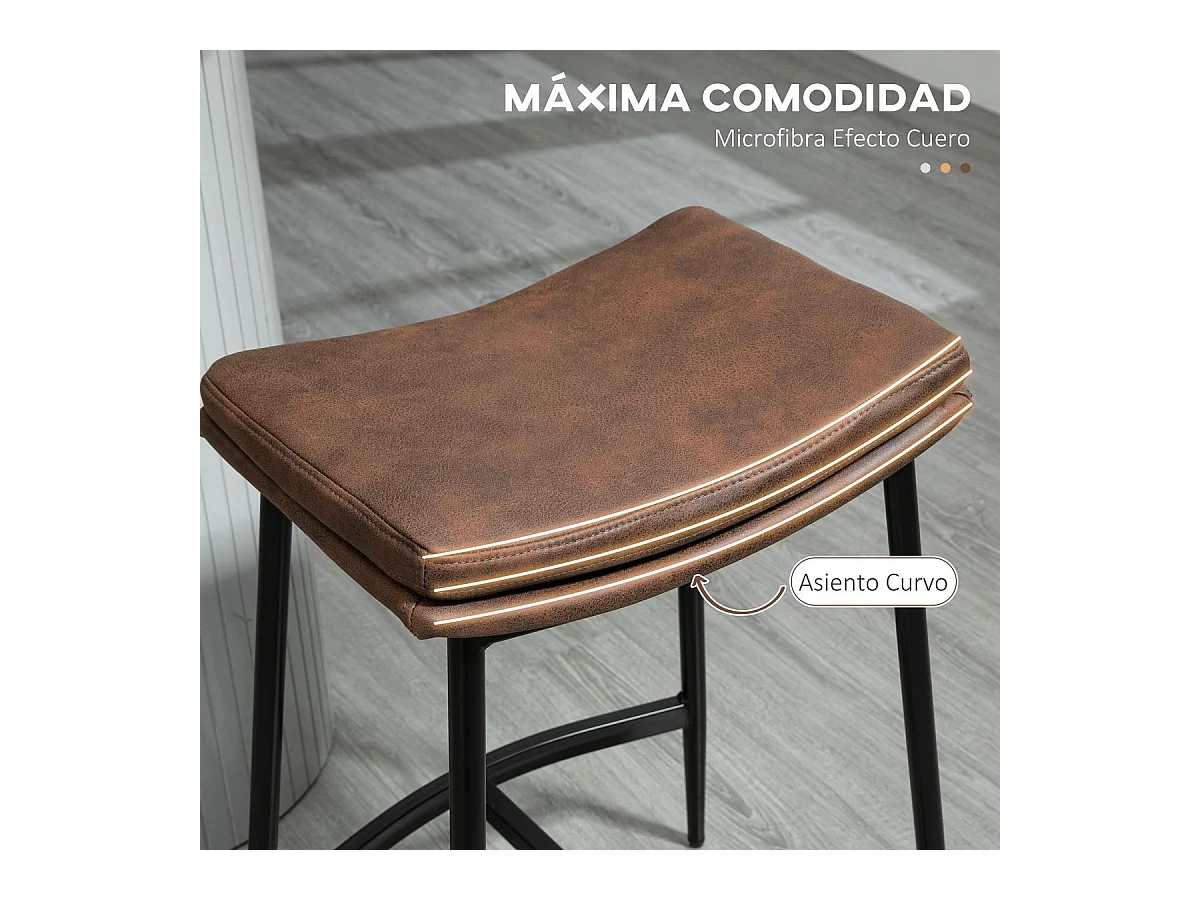 Pack de 2 taburetes Milo Homcom asiento curvo + patas de acero marrón 68,5x48,5x38,5 cm