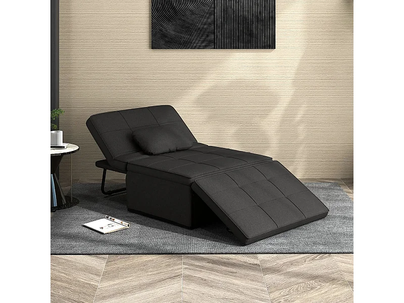 Sillón cama Jaspe Homcom respaldo 5 posiciones con reposapiés negro 78X95X179 cm