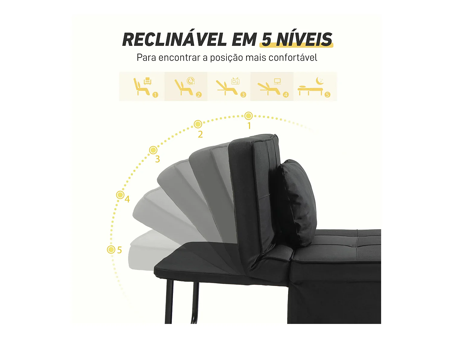 Sillón cama Jaspe Homcom respaldo 5 posiciones con reposapiés negro 78X95X179 cm
