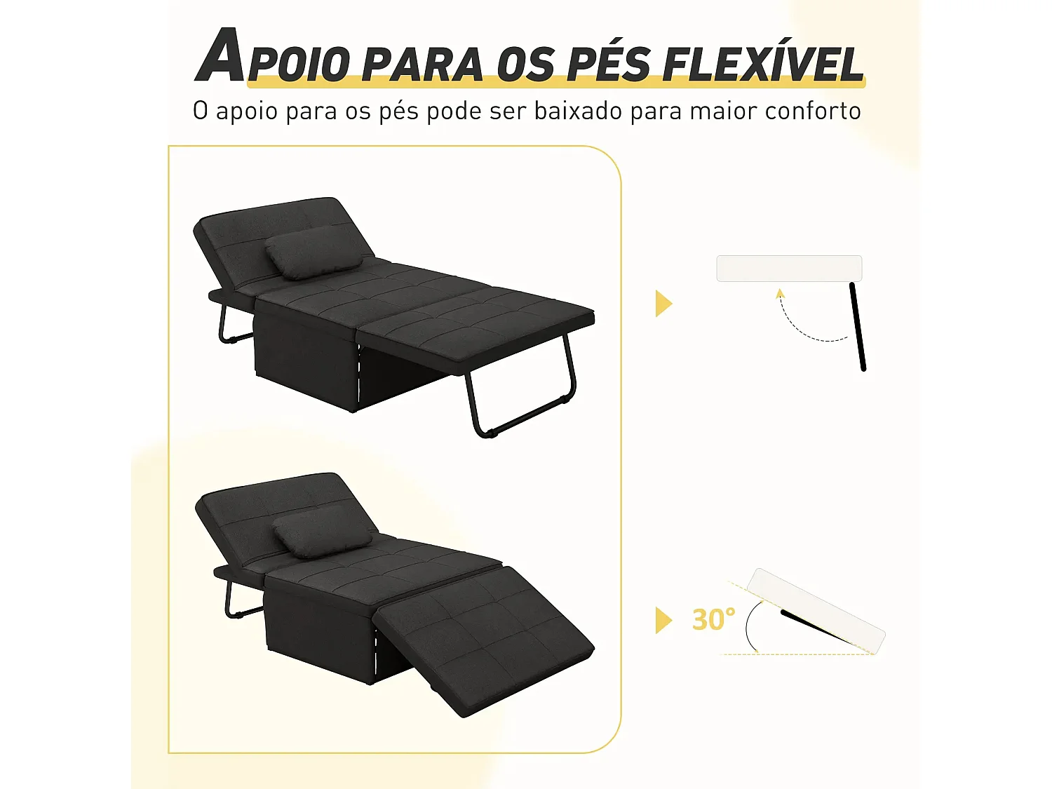 Sillón cama Jaspe Homcom respaldo 5 posiciones con reposapiés negro 78X95X179 cm