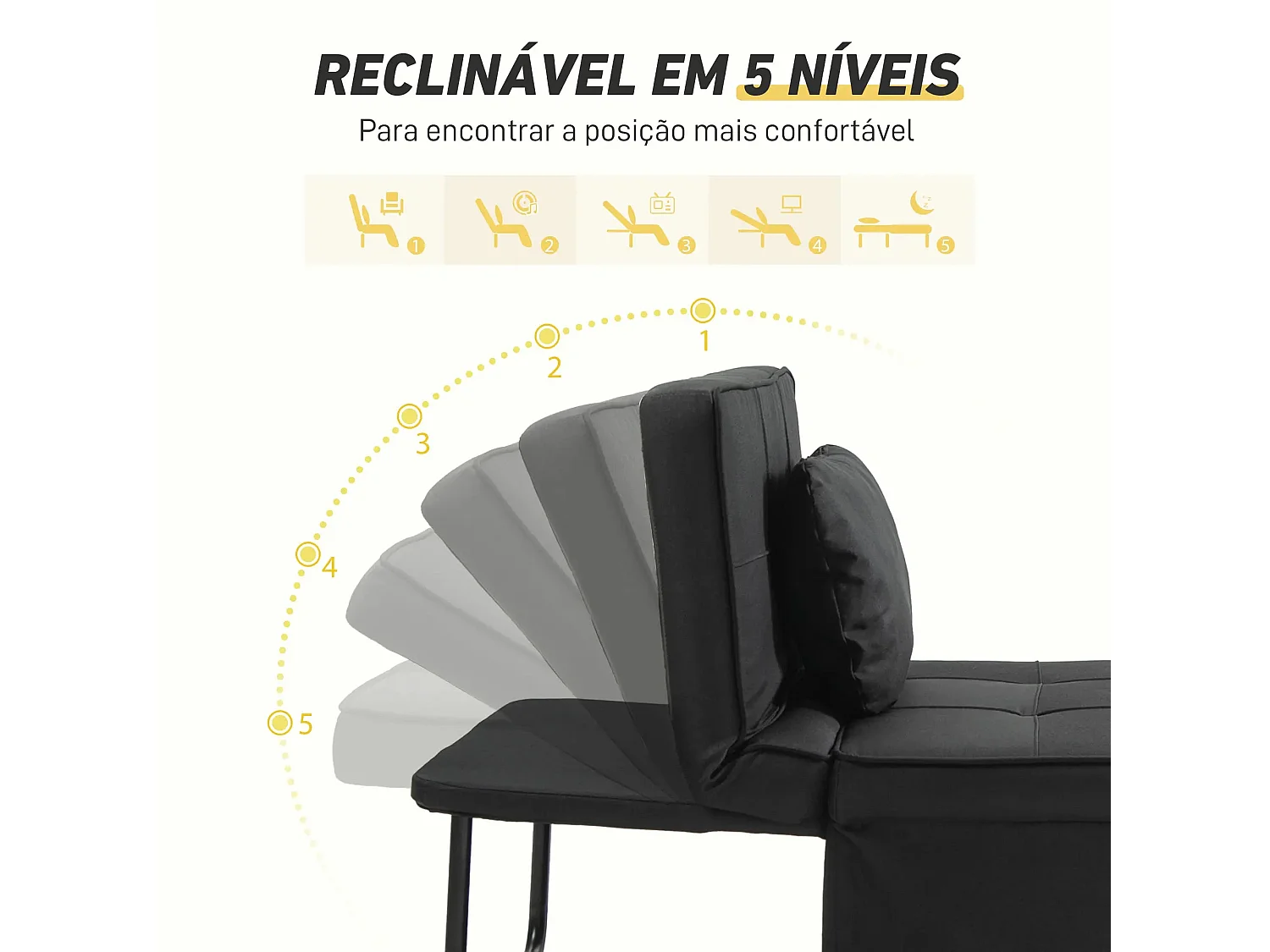 Sofá-Cama Multifuncional "Açores" 3 em 1 - Preto - Design Moderno e Confortável