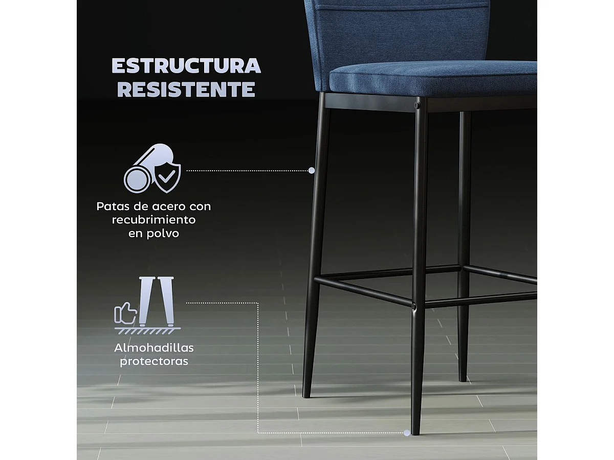 Pack de 2 taburetes Medellín Homcom asiento acolchado azul