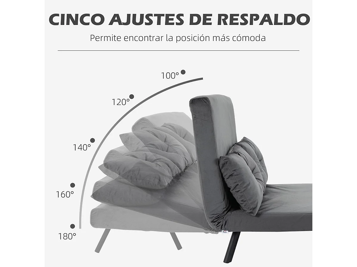Sofá cama Mangata Homcom 3 en 1 respaldo ajustable gris 81x102x73 cm