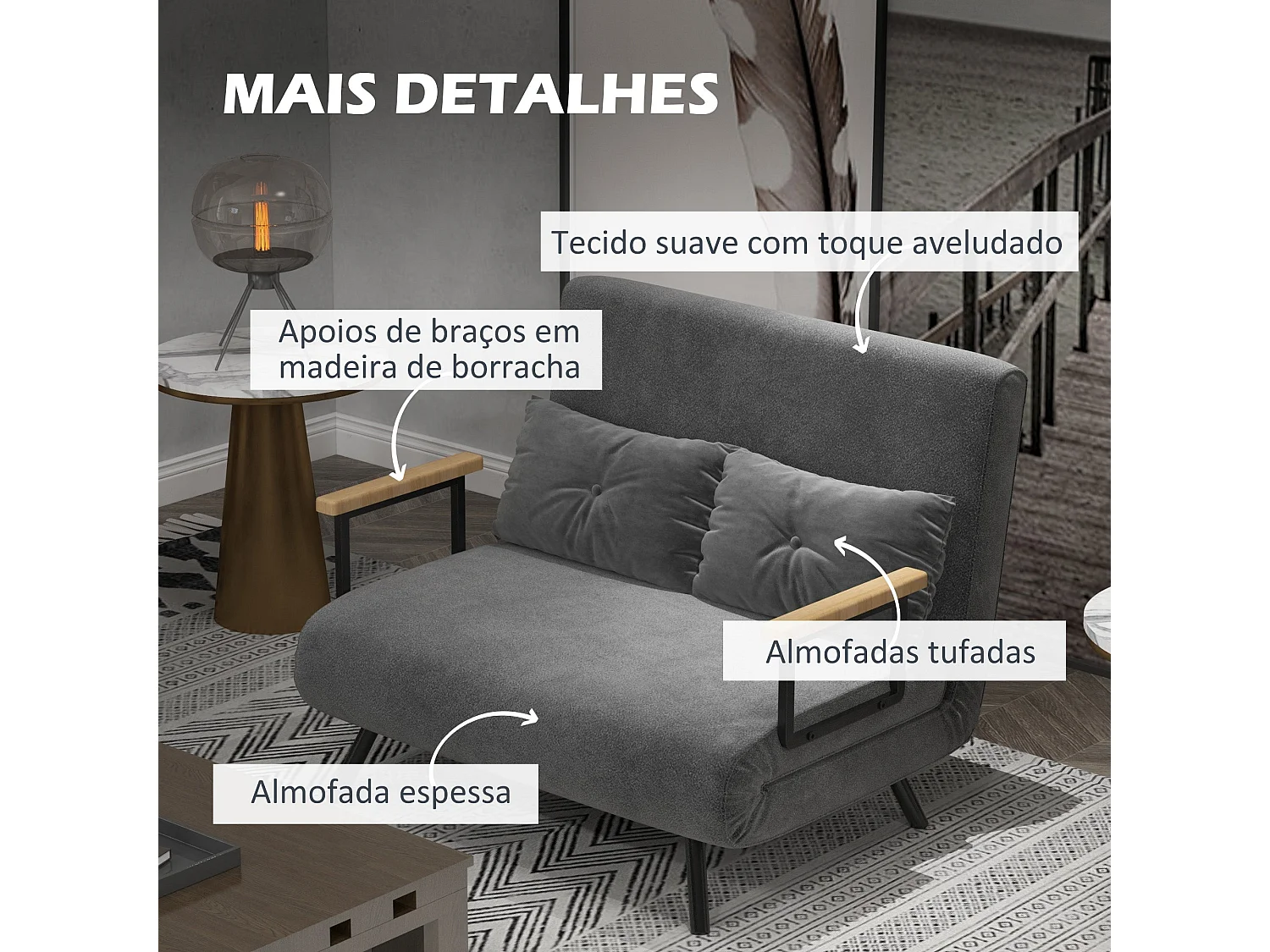 Sofá cama Mangata Homcom 3 en 1 respaldo ajustable gris 81x102x73 cm