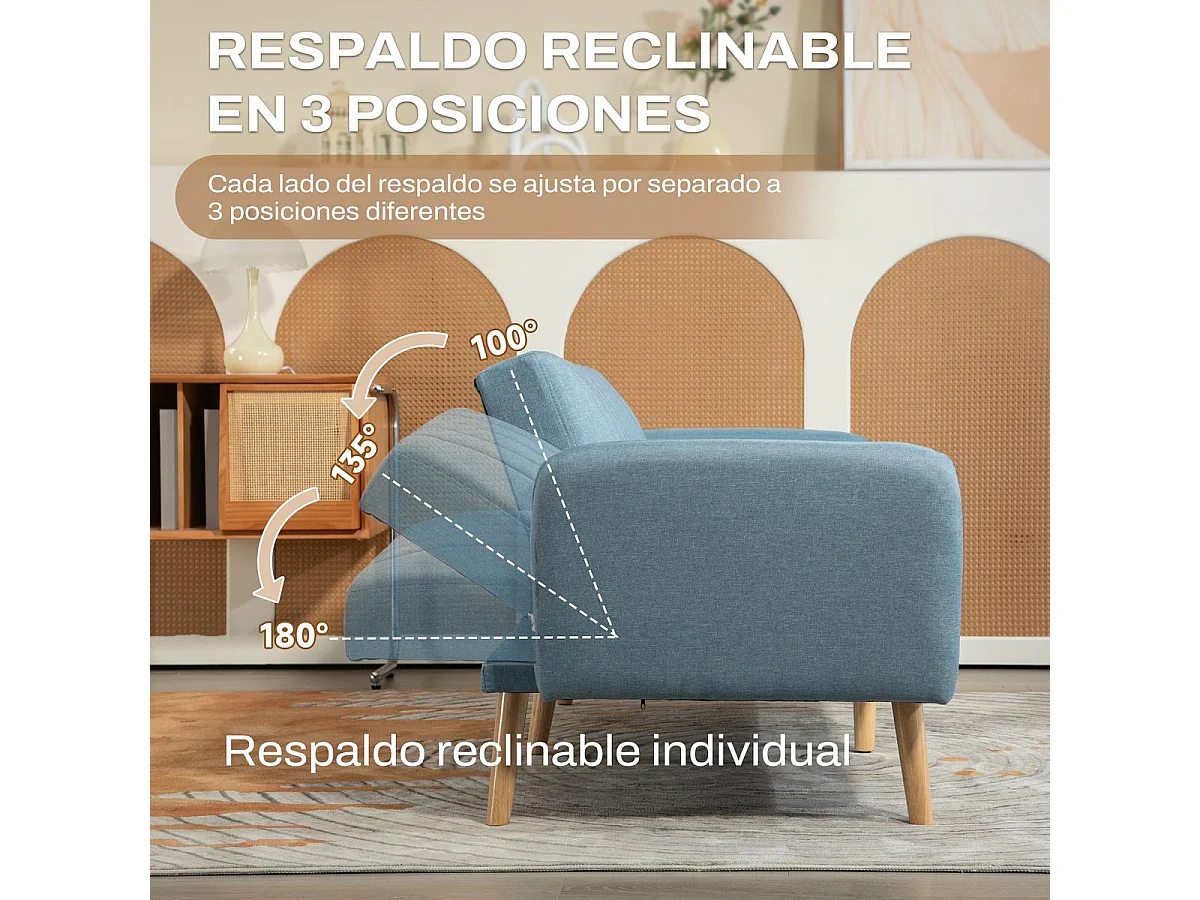 Sofá cama Zoisita Homcom 2 plazas respaldo ajustable azul claro 73x173x75 cm