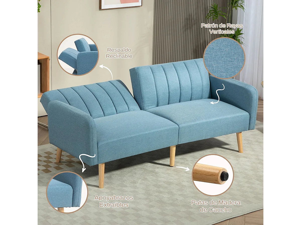 Sofá cama Zoisita Homcom 2 plazas respaldo ajustable azul claro 73x173x75 cm